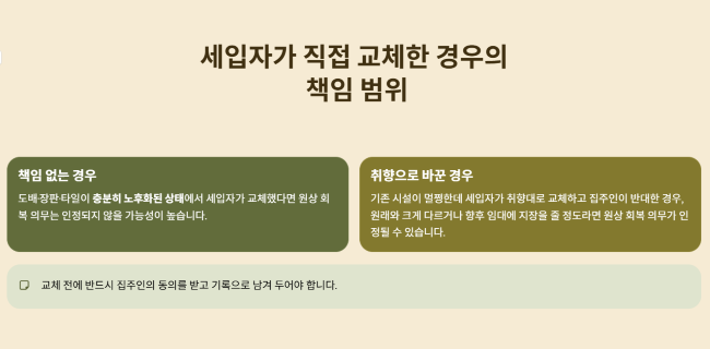 세입자가 직접 교체한 경우의 책임 범위