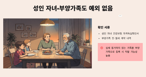 성인 자녀와 부양가족도 예외가 없습니다