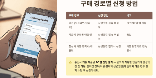 구매 경로별 신청 방법