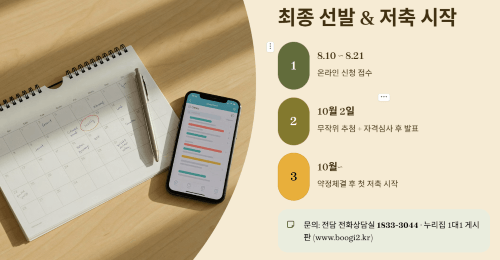 최종 선발과 저축 시작 일정